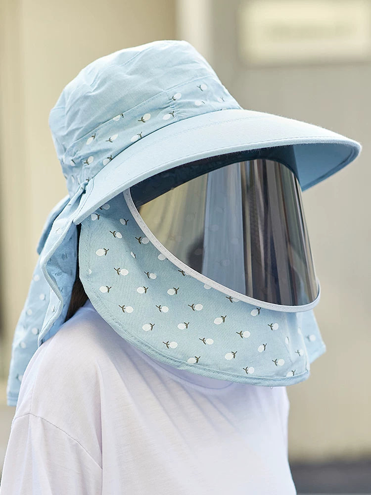 Women's Summer Breathable Sun Hat with Face Mask, UV Protection Wide Brim Hat for Outdoor Activities