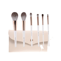 6-Piece Platinum Makeup Brush Set with Wooden Handles & Synthetic Fibers