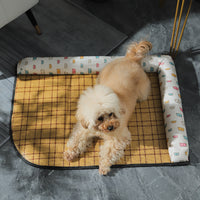 Pet Cooling Mat with Armrest for Cats and Dogs, Summer Ice Silk Rattan Pet Bed
