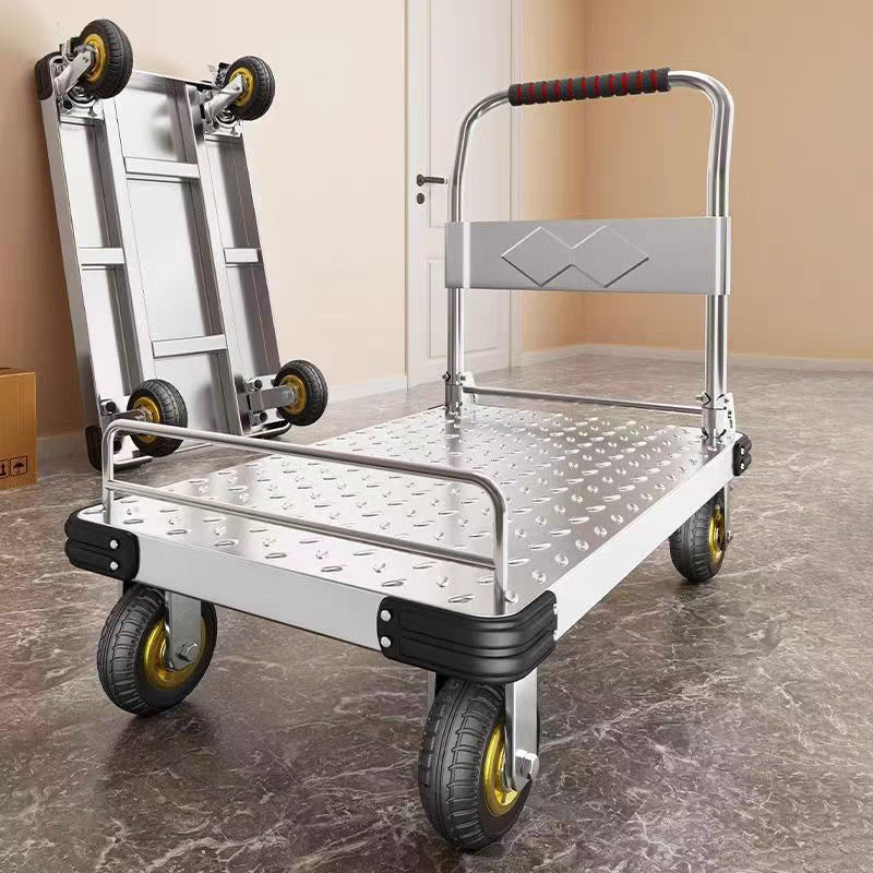 Foldable Steel Platform Cart with Guardrail, Heavy-Duty Hand Truck for Home and Warehouse Use