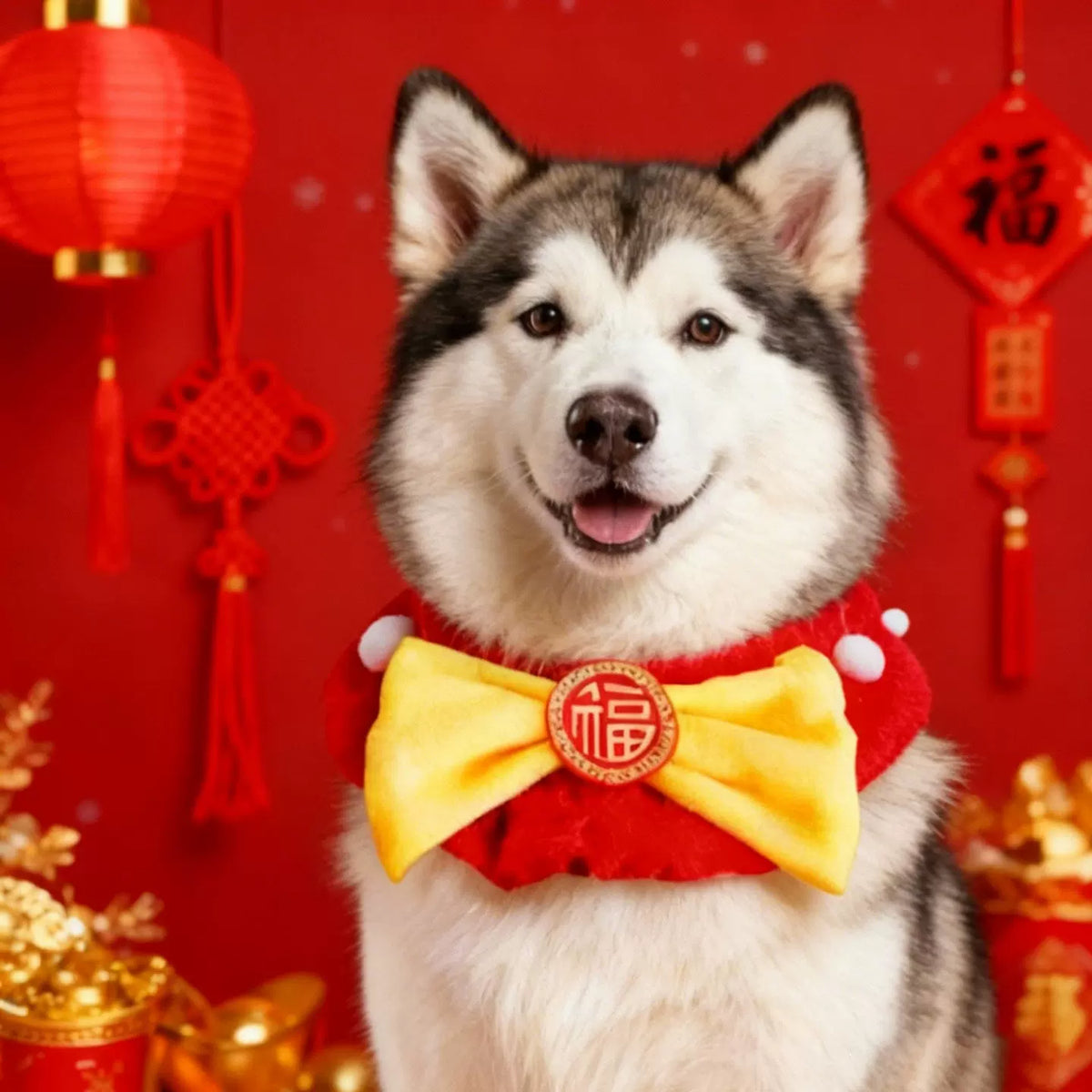 Pet Christmas New Year Scarf and Hat Set for Large Dogs
