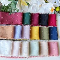 Ice Silk Jacquard Frayed Edge Ribbon with Pom-Poms for Hair Accessories and Crafts
