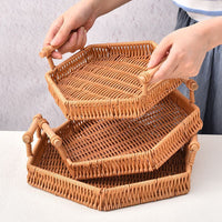 Hand-Woven Rattan Fruit Basket for Living Room, Snack and Bread Serving Tray, Storage Basket