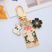 Japanese-style Sakura Peach Blossom Amulet Keychain for Couples, Lucky Charm Bag Pendant