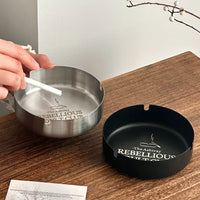 Industrial Style Stainless Steel Ashtray with Windproof Lid for Office and Home Decor