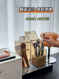 Acrylic Makeup Brush Holder with Lid, Dustproof Cosmetic Organizer for Vanity, Desktop Storage Box