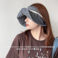 Japanese Style Lightweight 14cm Wide Brim Sun Visor Hat for Women, Casual UV Protection Topless Headband Sun Hat