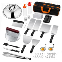 BBQ Griddle Spatula Set with Meat Press for Outdoor Grilling and Teppanyaki