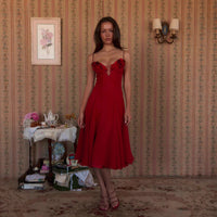 Women's Christmas Floral Deep V-Neck Midi Evening Dress