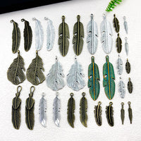 DIY Vintage Zinc Alloy Feather Leaf Charms for Necklace Earring Keychain Pendants