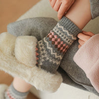 Fair Isle Vintage Wool Blend Mid-Calf Socks for Women, Thickened Ethnic Style Winter Warm Socks