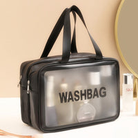 Korean Style Frosted PU Transparent Waterproof Cosmetic Bag with Handle
