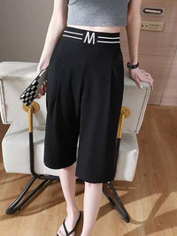 Women's Plus Size Cropped Wide Leg Pants - High Waisted, Stretchy, Straight Leg, Casual Outdoor Shorts