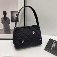 Embroidered Bowknot Tote Bag Set with Cosmetic Pouch
