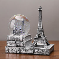 Eiffel Tower Crystal Ball Music Box with Light, Desktop Ornament and Gift