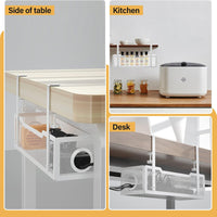 Under-Desk Cable Management Tray with Clamp-On Power Strip Holder for Office and Home
