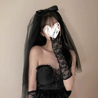 Gothic Lolita Black Bow Veil Headpiece for Weddings, Birthdays, and Halloween
