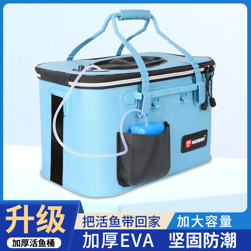 EVA Thickened Live Fish Bucket with Oxygen Pump for Fishing