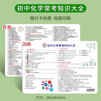 Junior High School Chemistry Physics Math Formulas & Knowledge Quick Reference Cards