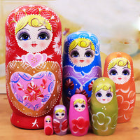 Russian Nesting Dolls Wooden Hand-Painted Matryoshka Set for Souvenirs and Gifts