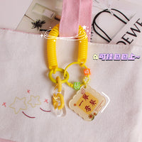 Retractable Spring Coil Keychain with Double-Sided Acrylic Charm and Wrist Lanyard