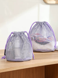 Drawstring Mesh Cosmetic Bag Portable Transparent Travel Toiletry Pouch for Swimming & Shower