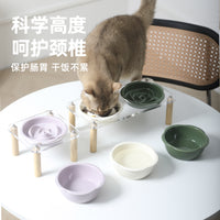 Ceramic Pet Bowl Set with Elevated Stand for Cats and Dogs, Slow Feeder and Water Bowls, Anti-Vomit, Neck Protection