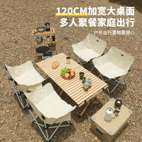 1.2M Outdoor Beechwood Roll-Up Folding Camping Table with Optional Chairs and Tarp