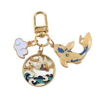 Japanese Koi & Crane Alloy Keychain with Mount Fuji Charm for Bags