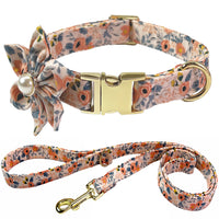 Personalized Engraved Pet Collar with Floral Pattern for Dogs and Cats, Metal Leash Ring