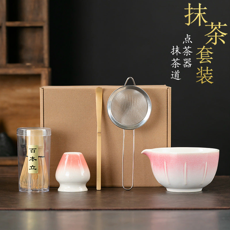 Japanese Ceramic Matcha Tea Set with Whisk and Bowl, Gradient Blue Green or White