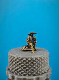 Miniature Brass Smoking Farmer Figurine for Micro Landscape Aquarium Decor