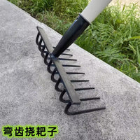 Heavy-Duty Forged Iron Rake for Leaves and Weeds, Curved Tine Garden Tool