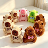 Funny Capybara Plush Toy Keychain with Bow or Clown Hat, 11cm Tall