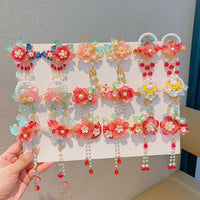 Girls' Chinese Style Hanfu Hair Clips with Tassels and Glazed Ornaments