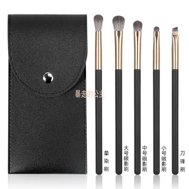 Professional 5-6 Piece Black Eye Makeup Brush Set with Portable Case for Eyeshadow Blending and Detailing