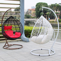 Outdoor Rattan Woven Egg Chair Swing with Stand, Waterproof UV-Resistant Hanging Basket Chair for Patio Balcony Garden