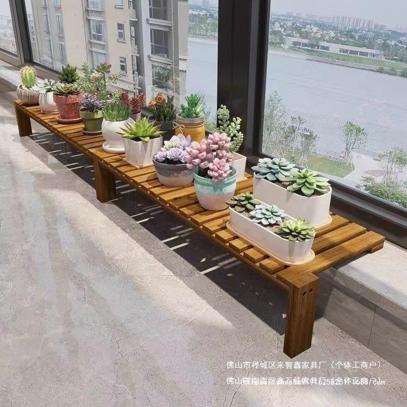 Solid Wood & Stainless Steel Window Sill Plant Stand for Balcony & Indoor Use, Adjustable Height