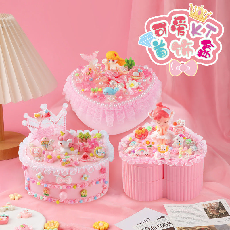 Kids' DIY Cream Glue Jewelry Box Craft Kit with Double-Layer Storage