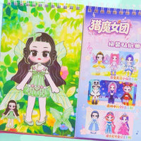 Demon Huntress Girls Group Dress-Up Sticker Book for Kids, Creative Cartoon Puzzle Coil Book