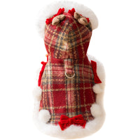 Christmas Plaid Pet Cloak with Leash Ring - Warm Winter Cat & Dog Apparel