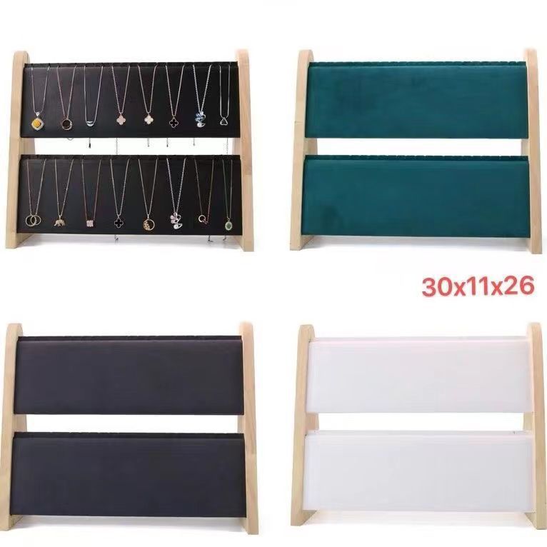 Premium Solid Wood Double-Layer Jewelry Display Stand for Necklaces, Pendants, Bracelets, and Earrings