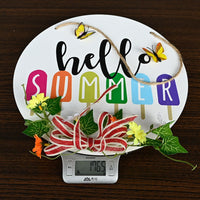 Hello Summer Wooden Door Sign with Bow and Floral Garland