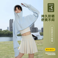 Women's Summer Ice Silk Sun Protection Cape Hoodie, UV Resistant Breathable Lightweight Short Sunscreen Jacket