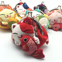 Japanese Lucky Cat Coin Purse with Snap Closure for Keys and Earbuds