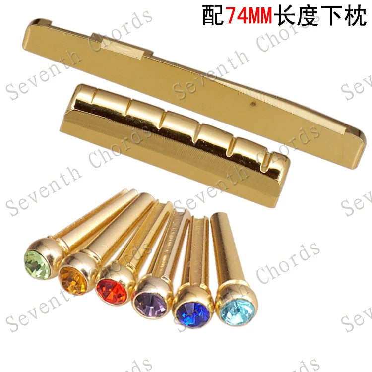 Acoustic Guitar Brass Nut and Saddle Set with Bridge Pins