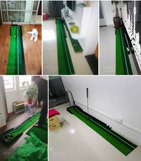 Golf Putting Green Practice Mat Set with Adjustable Slope and Ball Return