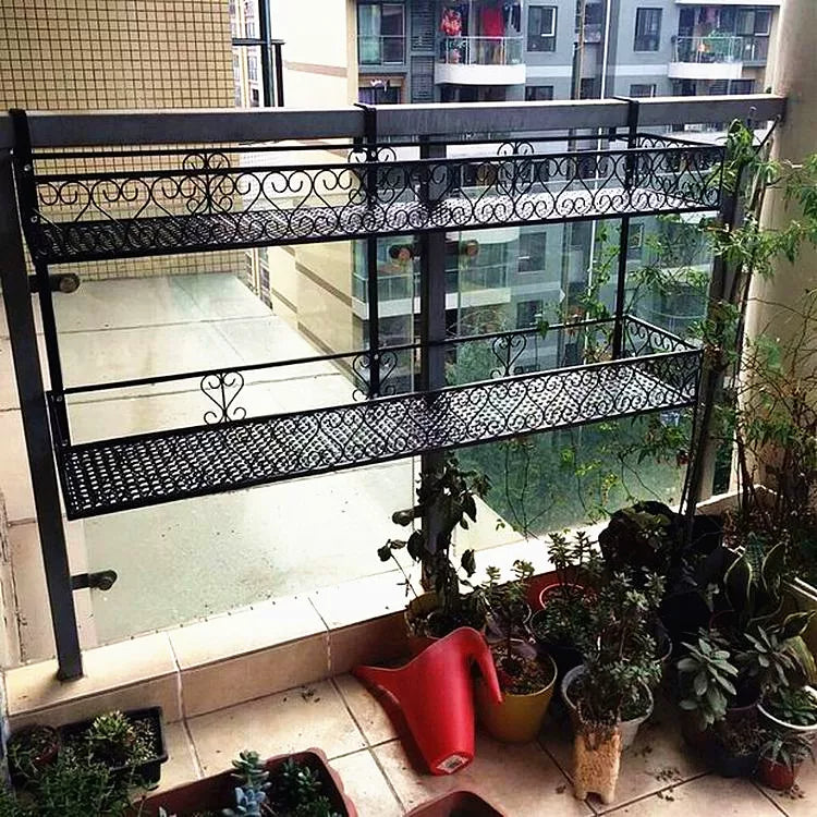 Balcony Double-Layer Iron Art Hanging Planter Rack Multi-Tier Wall-Mounted Retro Plant Stand for Succulents and Greenery