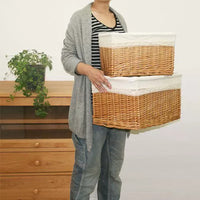 Handwoven Wicker Storage Basket with Lid or Open Top, Laundry Hamper and Organizer for Home