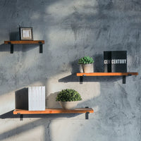 LOFT Industrial Style Solid Wood Wall Shelf with Iron Brackets, Floating Display Ledge for Living Room Decor